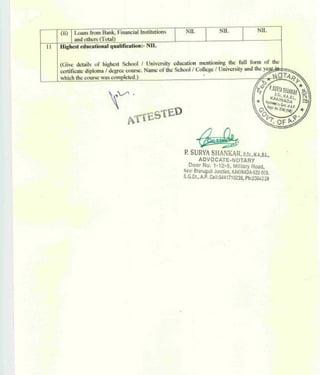 Pantham Venkateswararao ( Nanaji) Affidavit for MLA KKD 2014 Elections.