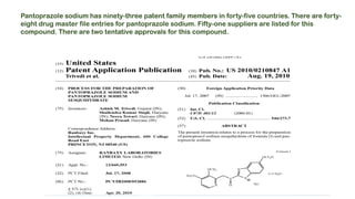 Pantoprazole sodium has ninety-three patent family members in forty-five countries. There are forty-
eight drug master file entries for pantoprazole sodium. Fifty-one suppliers are listed for this
compound. There are two tentative approvals for this compound.
 