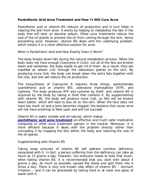 Pantothenic Acid Acne Treatment