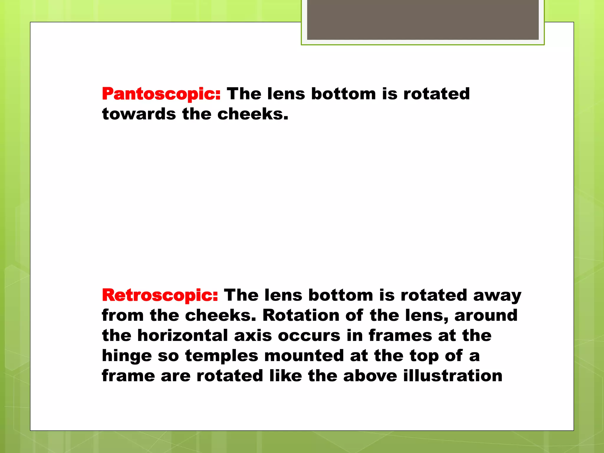 Pantoscopic tilt PPT