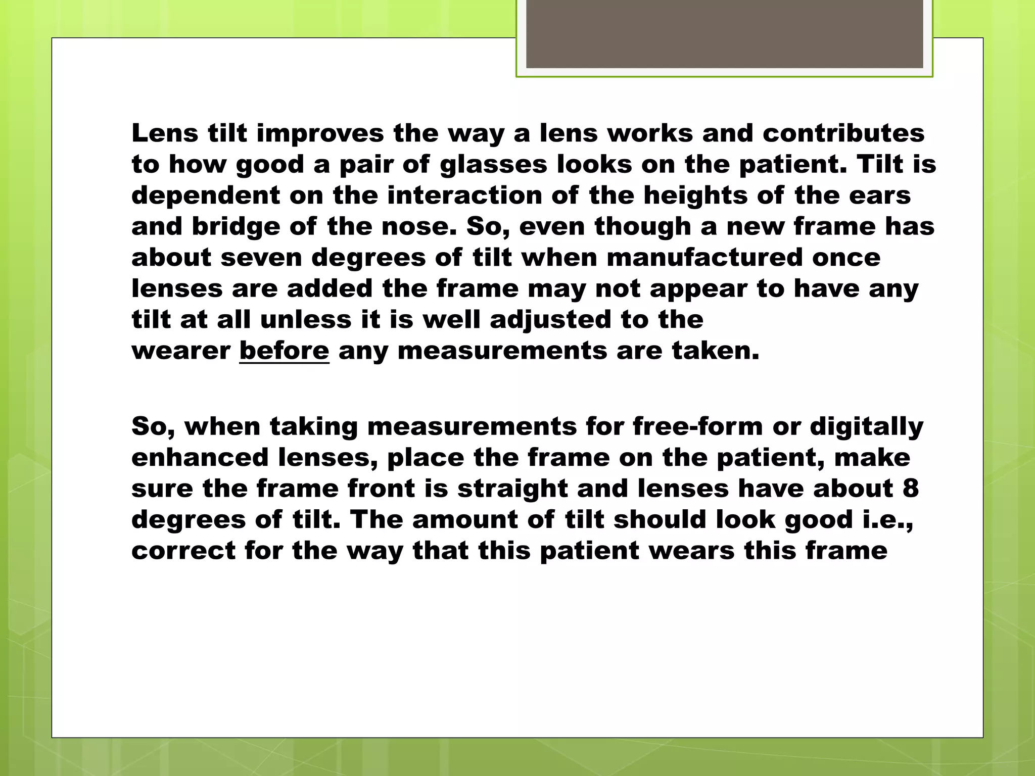 Pantoscopic tilt PPT