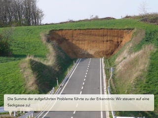 Die Summe der aufgeführten Probleme führte zu der Erkenntnis: Wir steuern auf eine
Sackgasse zu!
 