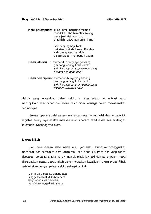 Pantun Saluko Dalam Perkawinan Adat Jambi