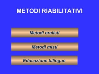 METODI RIABILITATIVI
Metodi misti
Metodi oralisti
Educazione bilingue
 