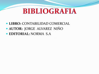 LIBRO: CONTABILIDAD COMERCIAL AUTOR:  JORGE  ALVAREZ  NIÑOEDITORIAL: NORMA  S.A BIBLIOGRAFIA 