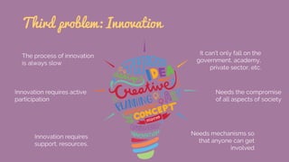 Third problem: Innovation
The process of innovation
is always slow
Innovation requires active
participation
Innovation req...