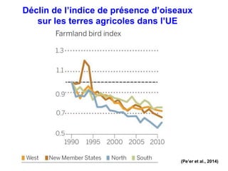 (Pe’er et al., 2014)
Déclin de l’indice de présence d’oiseaux
sur les terres agricoles dans l’UE
 
