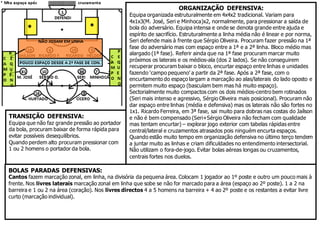 ORGANIZAÇÃO DEFENSIVA: 
Equipa organizada estruturalmente em 4x4x2 tradicional. Variam para 
4x1x3(M. José, Seri e Minhoca)x2, normalmente, para pressionar a saída de 
bola do adversário. Equipa intensa e onde se denota grande entre ajuda e 
espírito de sacrifício. Estruturalmente a linha média não é linear e por norma, 
Seri defende mais à frente que Sérgio Oliveira. Procuram fazer pressão na 1ª 
fase do adversário mas com espaço entre a 1ª e a 2ª linha. Bloco médio mas 
alargado (1ª fase). Referir ainda que na 1ª fase procuram marcar muito 
próximos os laterais e os médios-ala (dos 2 lados). Se não conseguirem 
recuperar procuram baixar o bloco, encurtar espaço entre linhas e unidades 
fazendo ‘campo pequeno’ a partir da 2ª fase. Após a 2ª fase, com o 
encurtamento do espaço largam a marcação ao alas/laterais do lado oposto e 
permitem muito espaço (basculam bem mas há muito espaço). 
Sectorialmente muito compactos com os dois médios-centro bem rotinados 
(Seri mais intenso e agressivo, Sérgio Oliveira mais posicional). Procuram não 
dar espaço entre linhas (média e defensiva) mas os laterais não são fortes no 
1x1. Ricardo Ferreira, em 3ª fase, sai muito para dobras nas costas do Jaílson 
e não é bem compensado (Seri+Sérgio Oliveira não fecham com qualidade 
mas tentam encurtar) – explorar jogo exterior com tabelas rápidas entre 
central/lateral e cruzamentos atrasados pois ninguém encurta espaços. 
Quando estão muito tempo em organização defensiva no último terço tendem 
a juntar muito as linhas e criam dificuldades no entendimento intersectorial. 
Não utilizam o fora-de-jogo. Evitar bolas aéreas longas ou cruzamentos, 
centrais fortes nos duelos. 
TRANSIÇÃO DEFENSIVA: 
Equipa que não faz grande pressão ao portador 
da bola, procuram baixar de forma rápida para 
evitar possíveis desequilíbrios. 
Quando perdem alto procuram pressionar com 
1 ou 2 homens o portador da bola. 
BOLAS PARADAS DEFENSIVAS: 
Cantos fazem marcação zonal, em linha, na divisória da pequena área. Colocam 1 jogador ao 1º poste e outro um pouco mais à 
frente. Nos livres laterais marcação zonal em linha que sobe se não for marcado para a área (espaço ao 2º poste). 1 a 2 na 
barreira e 1 ou 2 na área (coração). Nos livres directos 4 a 5 homens na barreira + 4 ao 2º poste e os restantes a evitar livre 
curto (marcação individual). 
