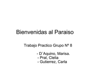 Bienvenidas al Paraiso     Trabajo Practico Grupo Nº 8              - D´Aquino, Marisa. - Pral, Clelia          - Gutierrez, Carla 