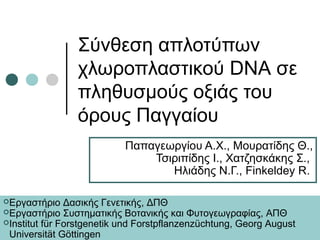 Σύνθεση απλοτύπων
                χλωροπλαστικού DNA σε
                πληθυσμούς οξιάς του
                όρους Παγγαίου
                           Παπαγεωργίου Α.Χ., Μουρατίδης Θ.,
                               Τσιριπίδης Ι., Χατζησκάκης Σ.,
                                  Ηλιάδης Ν.Γ., Finkeldey R.

Εργαστήριο    Δασικής Γενετικής, ΔΠΘ
Εργαστήριο Συστηματικής Βοτανικής και Φυτογεωγραφίας, ΑΠΘ
Institut für Forstgenetik und Forstpflanzenzüchtung, Georg August
 Universität Göttingen
 