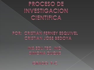 PROCESO DE INVESTIGACION CIENTIFICA POR:  CRISTIAN FERNEY ESQUIVEL      CRISTIAN JOSE BEDOYA INS.EDU.TEC. IND. SIMONA DUQUE GRADO: 9-C 