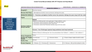 54
Contoh Format Manual Indikator SKP JPT/ Pimpinan Unit Kerja Mandiri
FORMAT
MANUAL
INDIKATOR SKP
JPT/ PIMPINAN
UNIT KERJ...