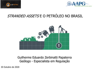 STRANDED ASSETS E O PETRÓLEO NO BRASIL
Guilherme Eduardo Zerbinatti Papaterra
Geólogo - Especialista em Regulação
30 Outubro de 2020
 