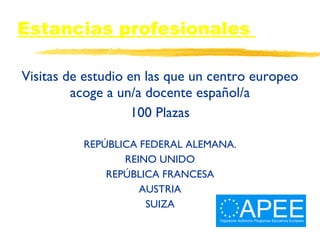 Estancias profesionales  <ul><li>Visitas de estudio en las que un centro europeo acoge a un/a docente español/a </li></ul>...