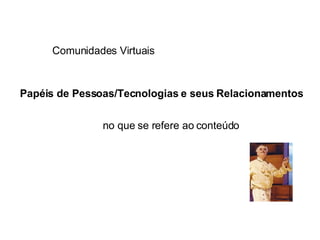 Papéis de Pessoas/Tecnologias e seus Relacionamentos no que se refere ao conteúdo Comunidades Virtuais 