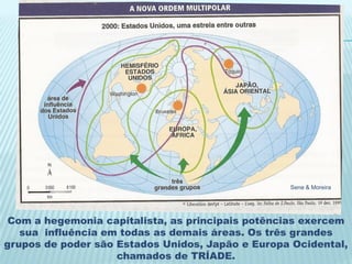 Sene & Moreira




 Com a hegemonia capitalista, as principais potências exercem
   sua influência em todas as demais áreas. Os três grandes
grupos de poder são Estados Unidos, Japão e Europa Ocidental,
                    chamados de TRÍADE.
 