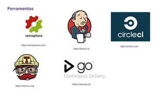 Ferramentas
https://travis-ci.org/
http://circleci.com/
https://jenkins.io
https://www.go.cd/
https://semaphoreci.com/
 