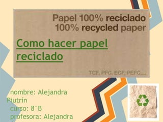 nombre: Alejandra
Piutrín
curso: 8°B
profesora: Alejandra
Como hacer papel
reciclado
 