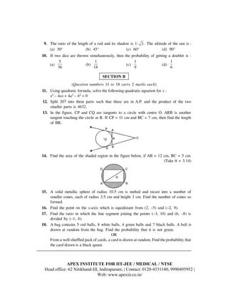Class X SA-II MATHEMATICS SAMPLE PAPER 2016