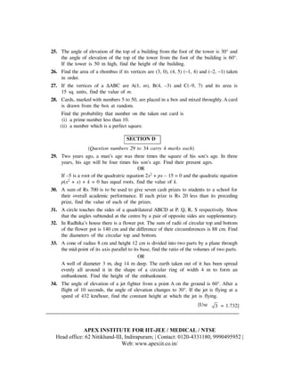 Class X SA-II MATHEMATICS SAMPLE PAPER 2016