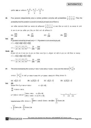 Resonance JEE Advanced Paper 1-solutions