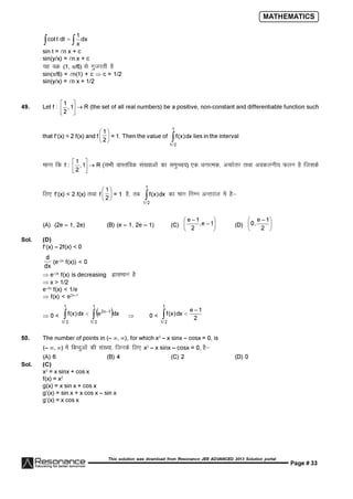 Resonance JEE Advanced Paper 1-solutions
