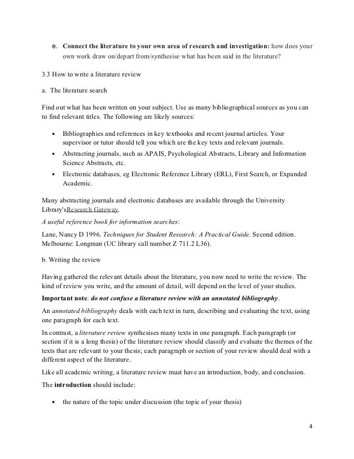 Writing a dissertation proposal literature review