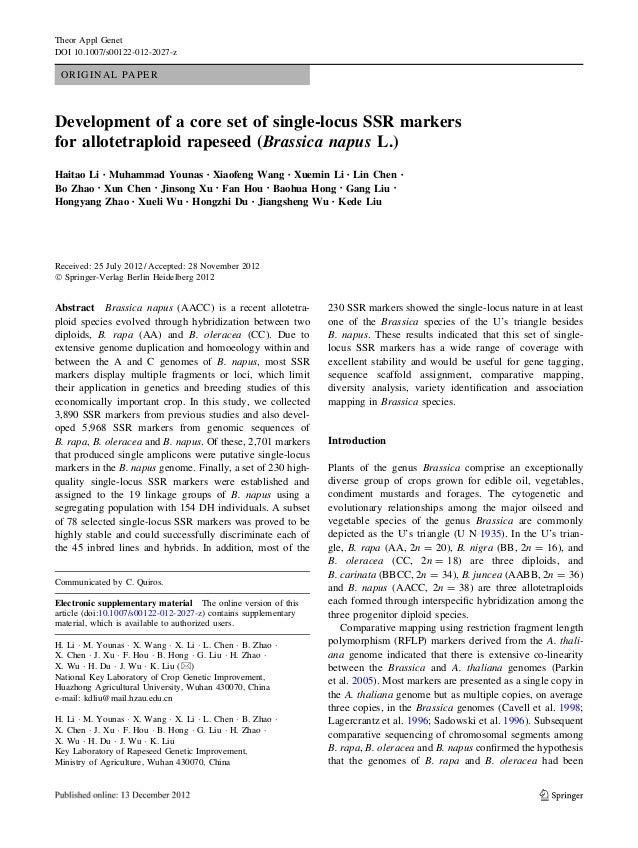 Development Of A Core Set Of Single Locus Ssr Markers For Allotetrapl