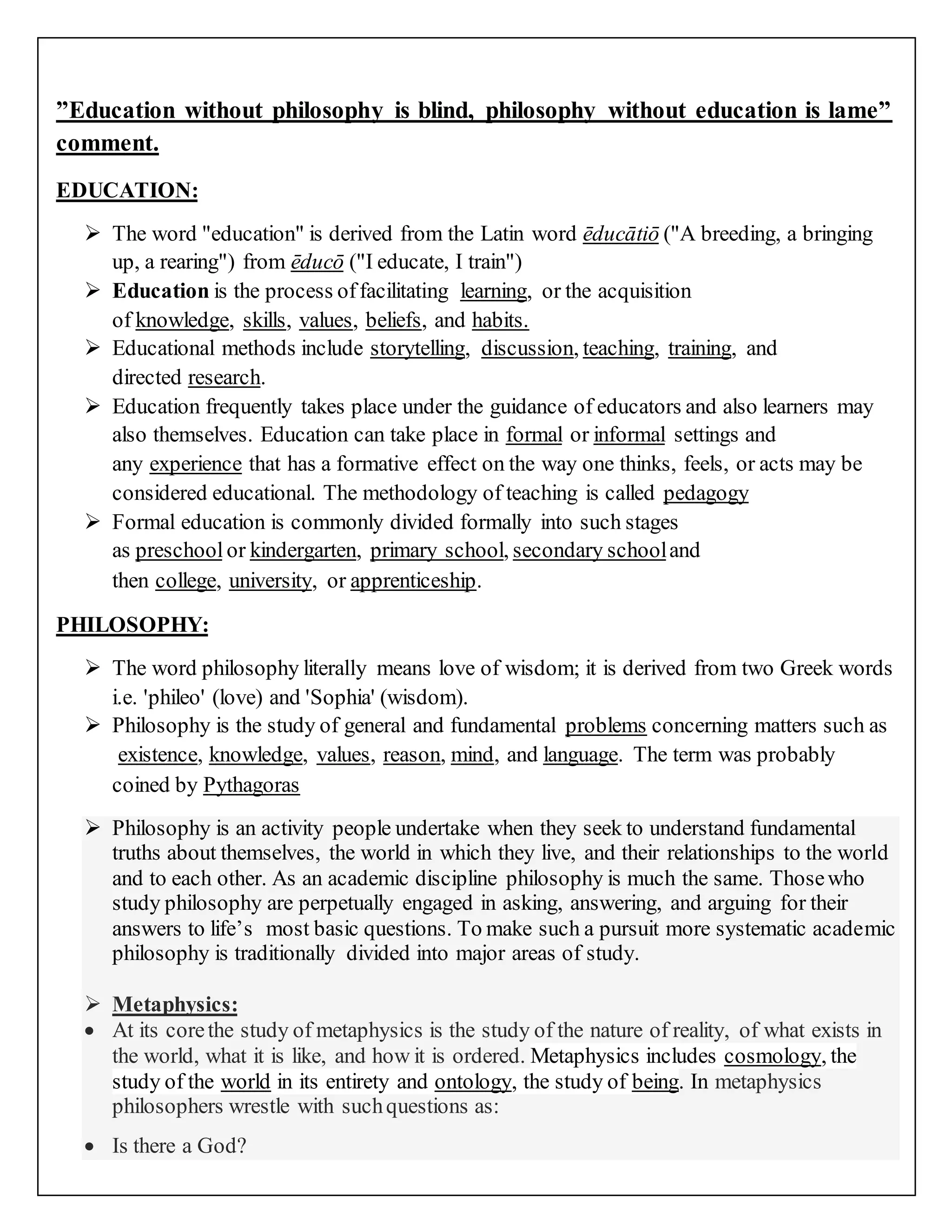 Relationship between Education and Philosophy. | DOCX