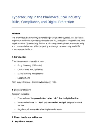Cybersecurity in the Pharmaceutical Industry: Risks, Compliance, and ...