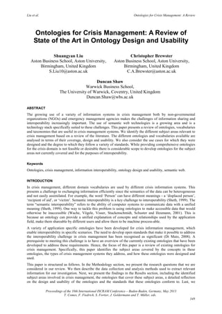 Comprehensive Review of Ontologies for Crisis Management Systems | PDF