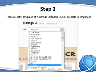 Step 2
Then select the language of the Image uploaded. i2OCR supports 60 languages
 