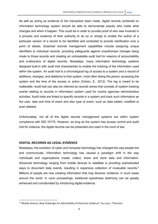 Paper case studies admissibility of digital records as legal evidence ...