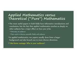Pure Math Vs Applied Example Tutorial on Paper-Writing in Applied Mathematics (Preliminary Draft of ...
