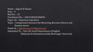 Name :- Jagruti R Vasani
Sem :- 3
Roll No :- 15
Enrollment No :- 2069108420180054
Paper 10 :- American Literature
Topic :-...