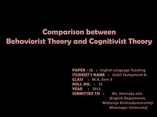 Comparison between
Behaviorist Theory and Cognitivist Theory

 