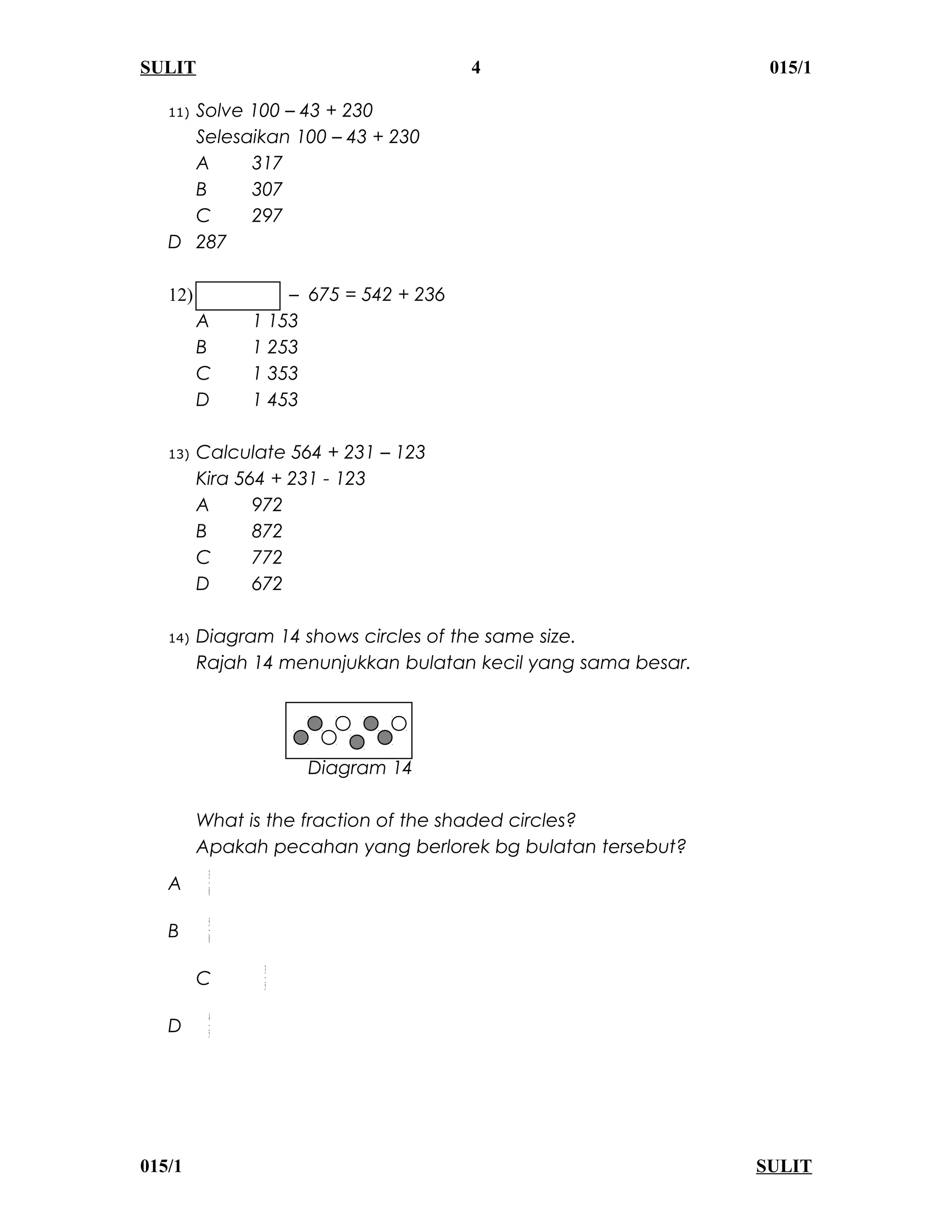 Math Year 4 Paper 1 Doc