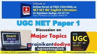 Discussion on
Major Topics
Free Videos for NET/SET on www.youtube.com/rajnikantdodiya Mo. 9638716634 Study Material on www.rajnikantdodiya.blogspot.com
 