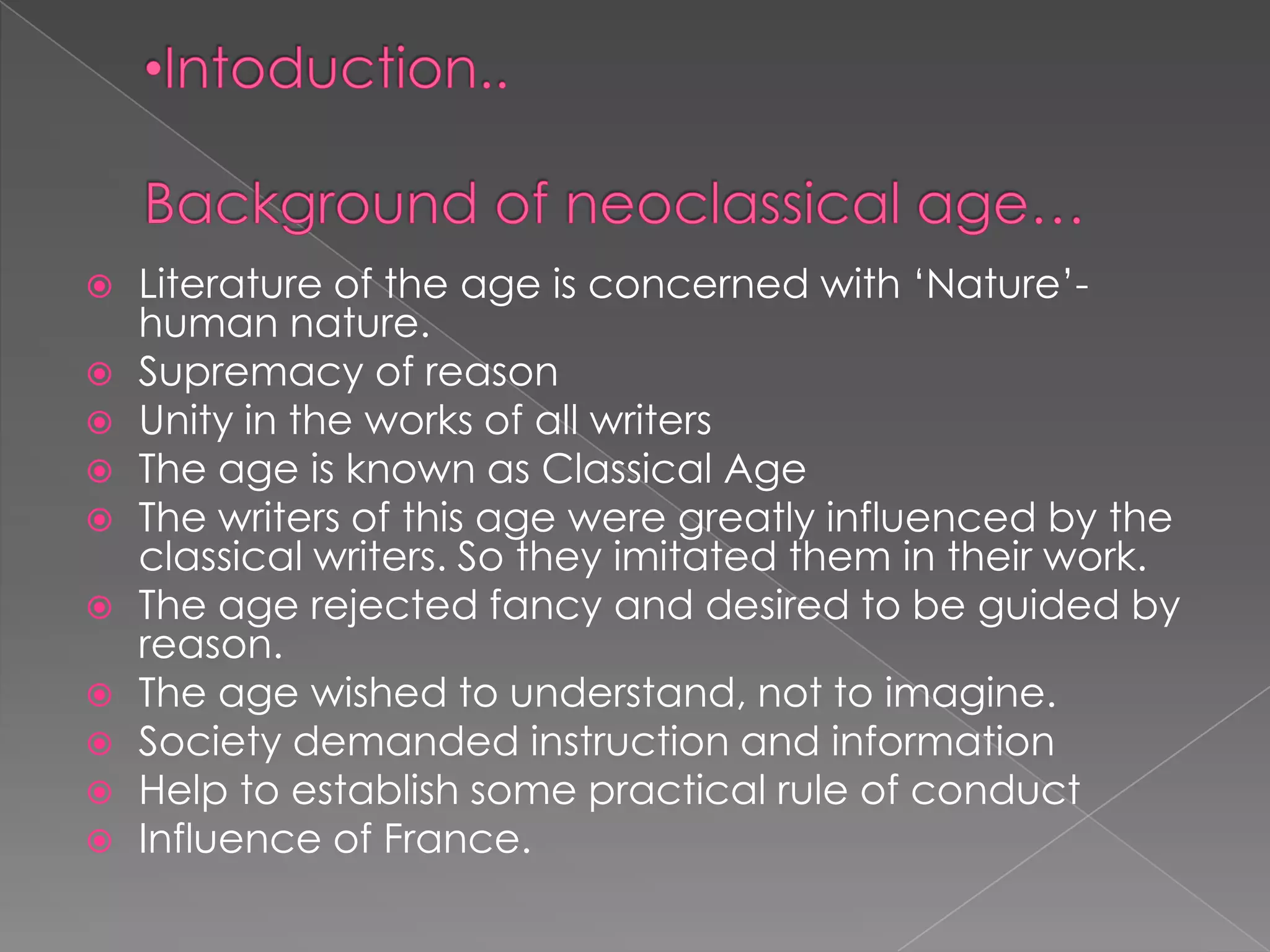 Neoclassical Writings The Neo classical Literature | PPTX