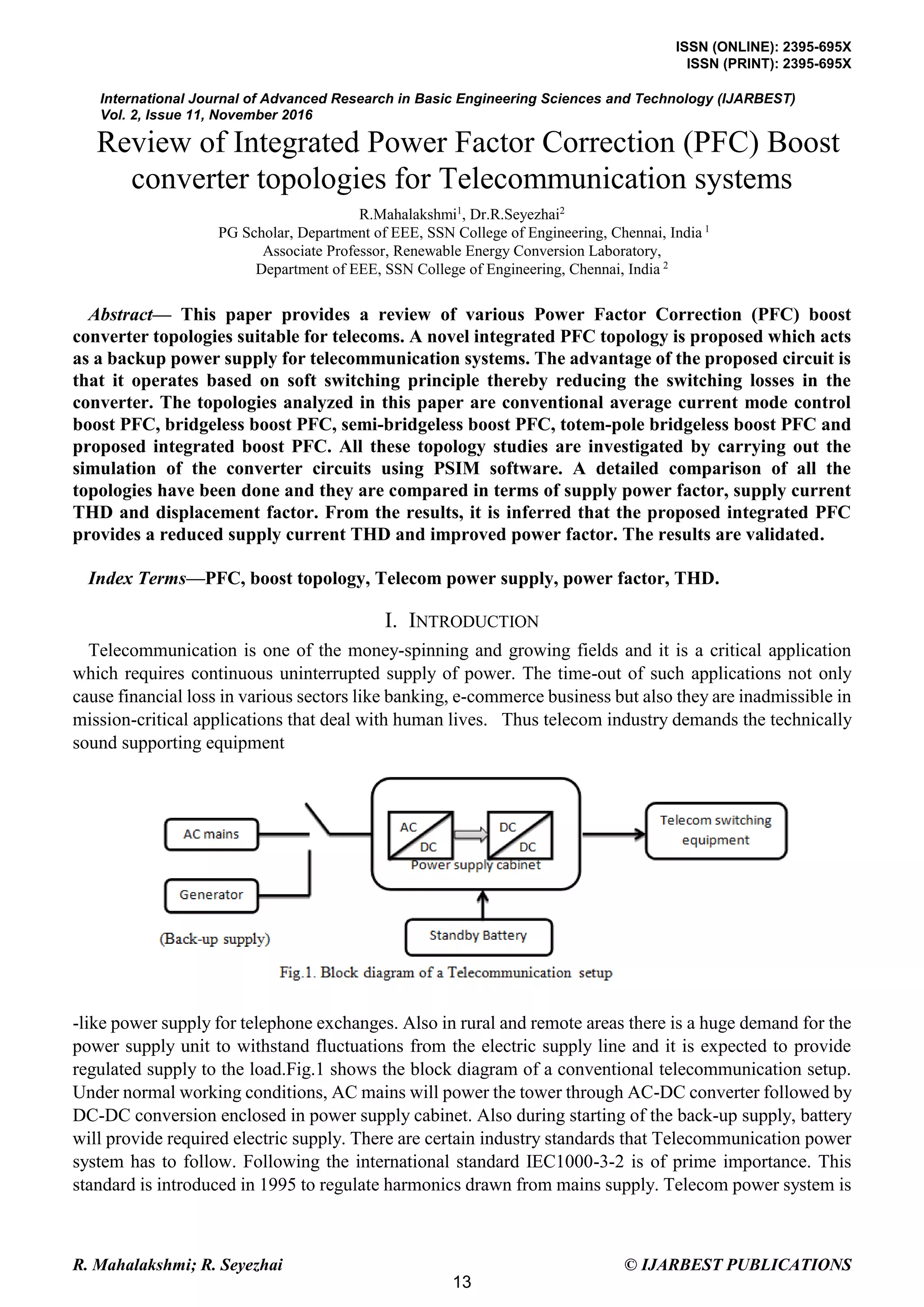 Review of Integrated Power Factor Correction (PFC) Boost converter