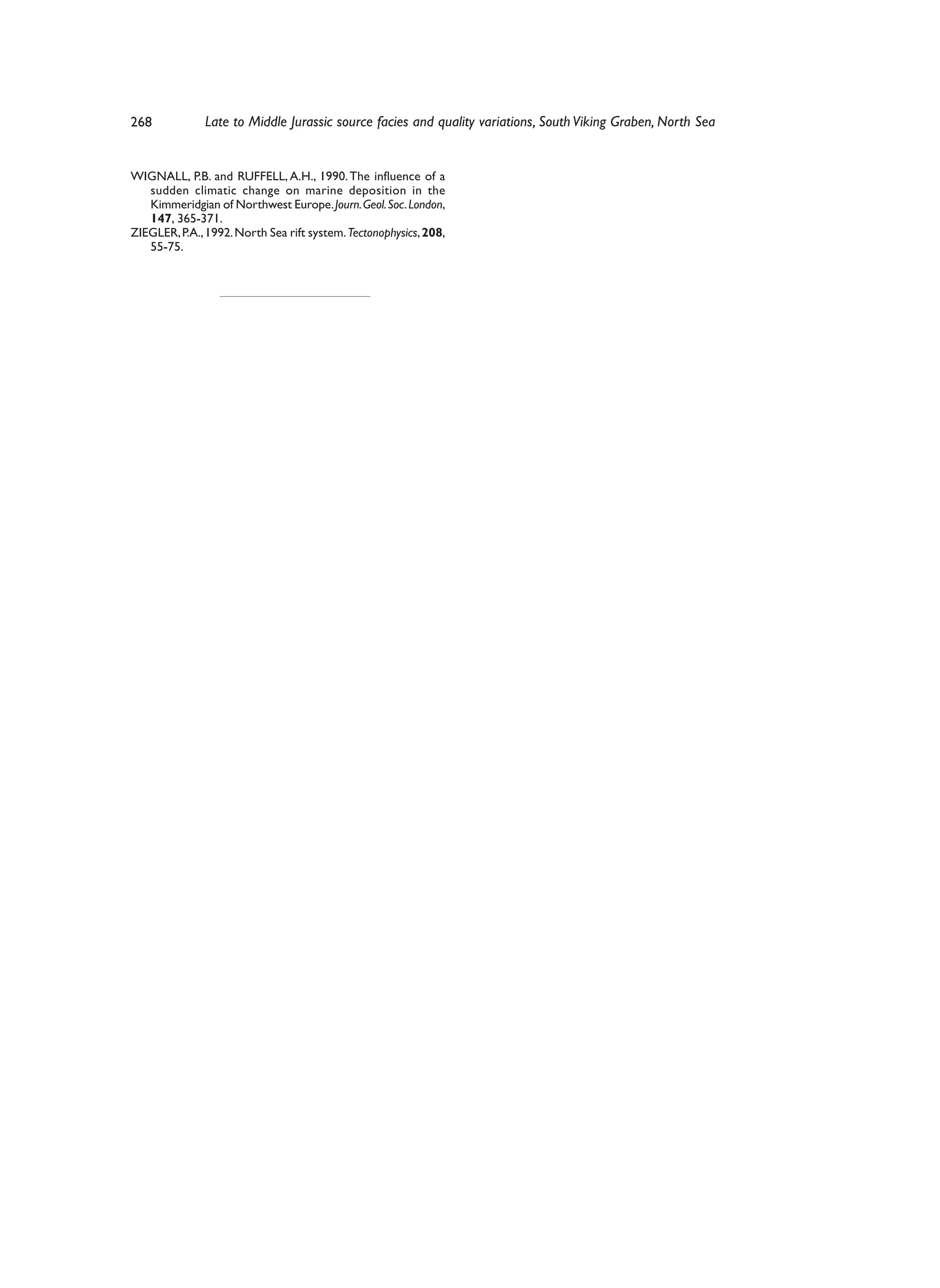 268            Late to Middle Jurassic source facies and quality variations, South Viking Graben, North Sea


WIGNALL, P.B. and RUFFELL, A.H., 1990. The influence of a
   sudden climatic change on marine deposition in the
   Kimmeridgian of Northwest Europe. Journ. Geol. Soc. London,
   147, 365-371.
ZIEGLER, P.A., 1992. North Sea rift system. Tectonophysics, 208,
   55-75.
 