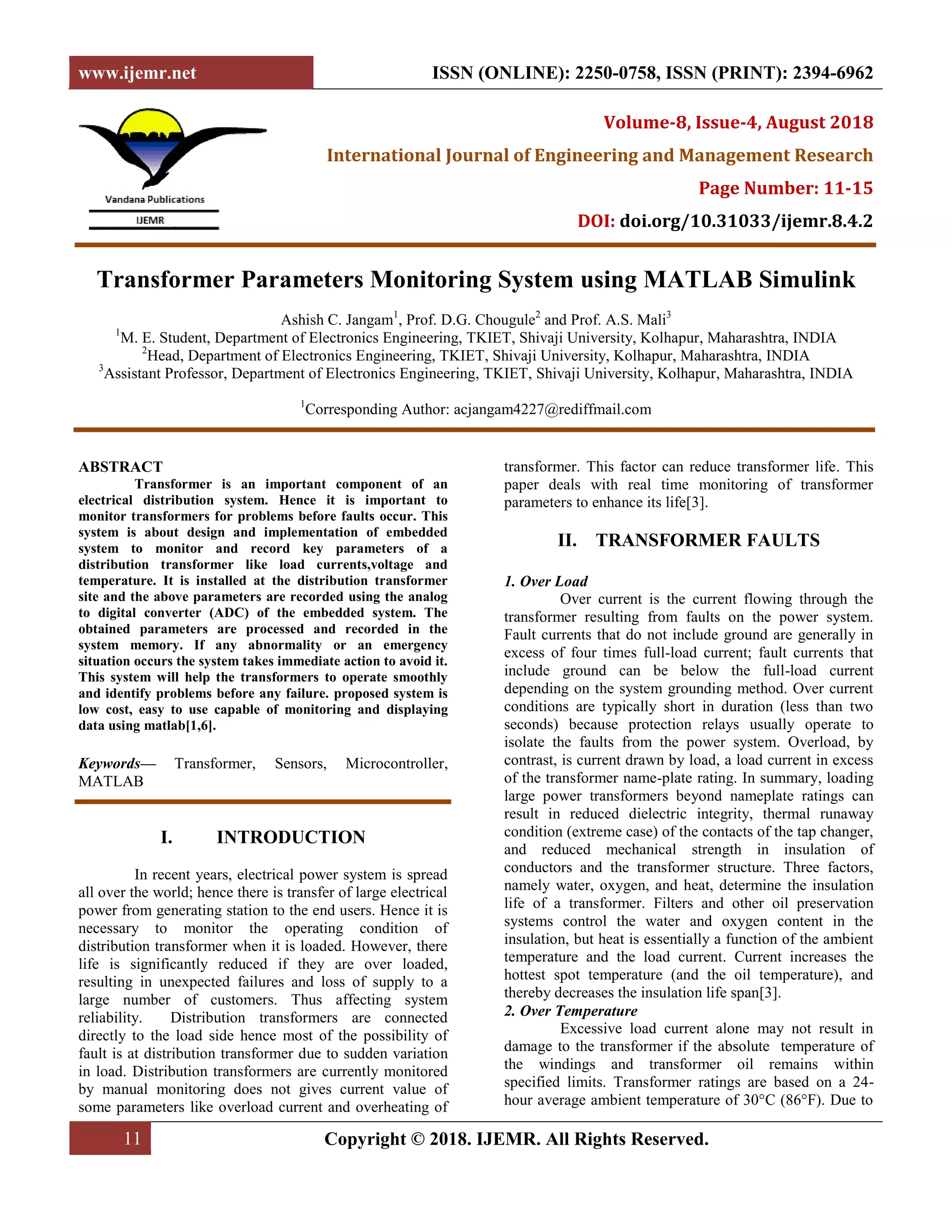 Transformer Parameters Monitoring System using MATLAB Simulink | PDF
