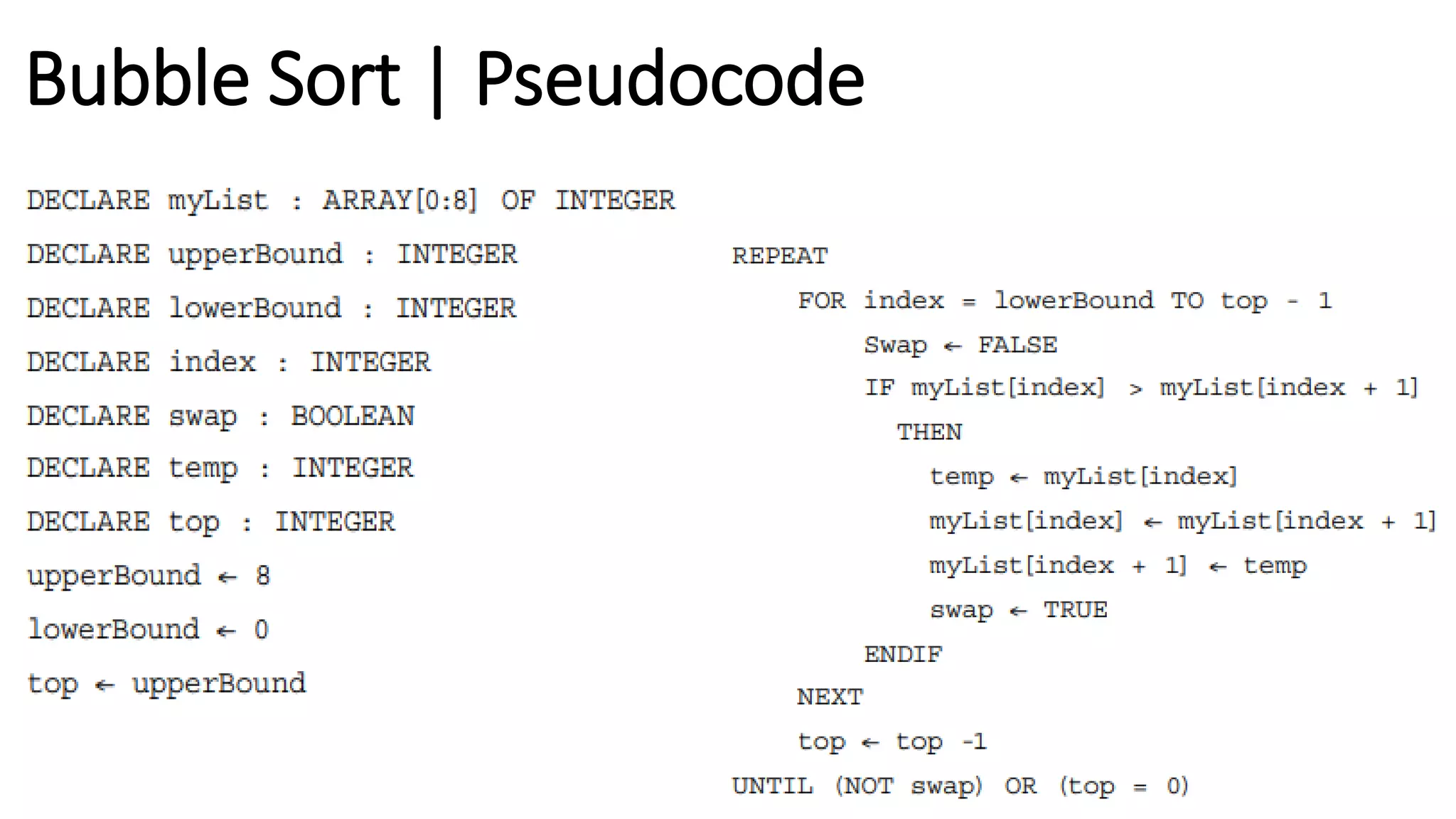 Bubble Sort | Pseudocode
 