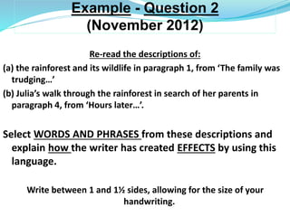 Language Description Questions IGSCE English power point presentation to aid with P1 and P2 | PPTX