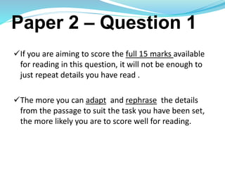 IGSCE English power point presentation to aid with P1 and P2 | PPTX