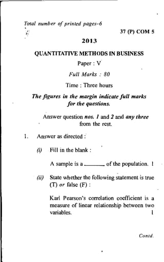 Previous year Question Paper for Guahati University For M-COM