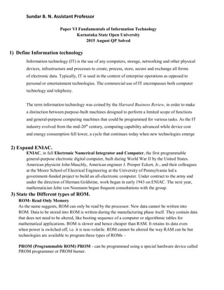 Fundamental of Information Technology | PDF