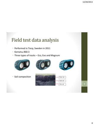12/20/2013

Field test data analysis
• Performed in Tierp, Sweden in 2011
• Komatsu 860.3
• Three types of tracks – Eco, Evo and Magnum

• Soil composition
8

8

 