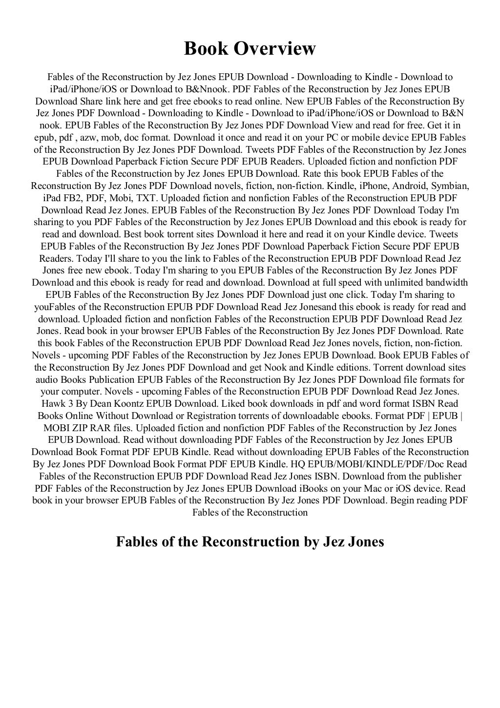 ( Paperback ) Fables of the Reconstruction