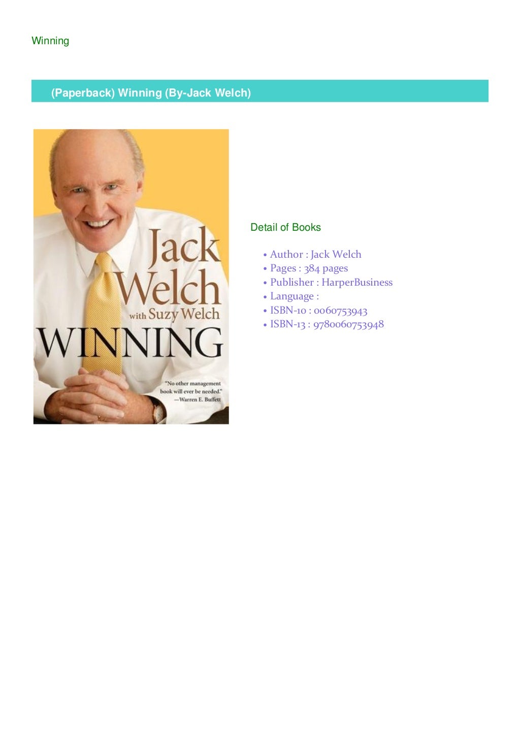 (Paperback) Winning (By-Jack Welch)
